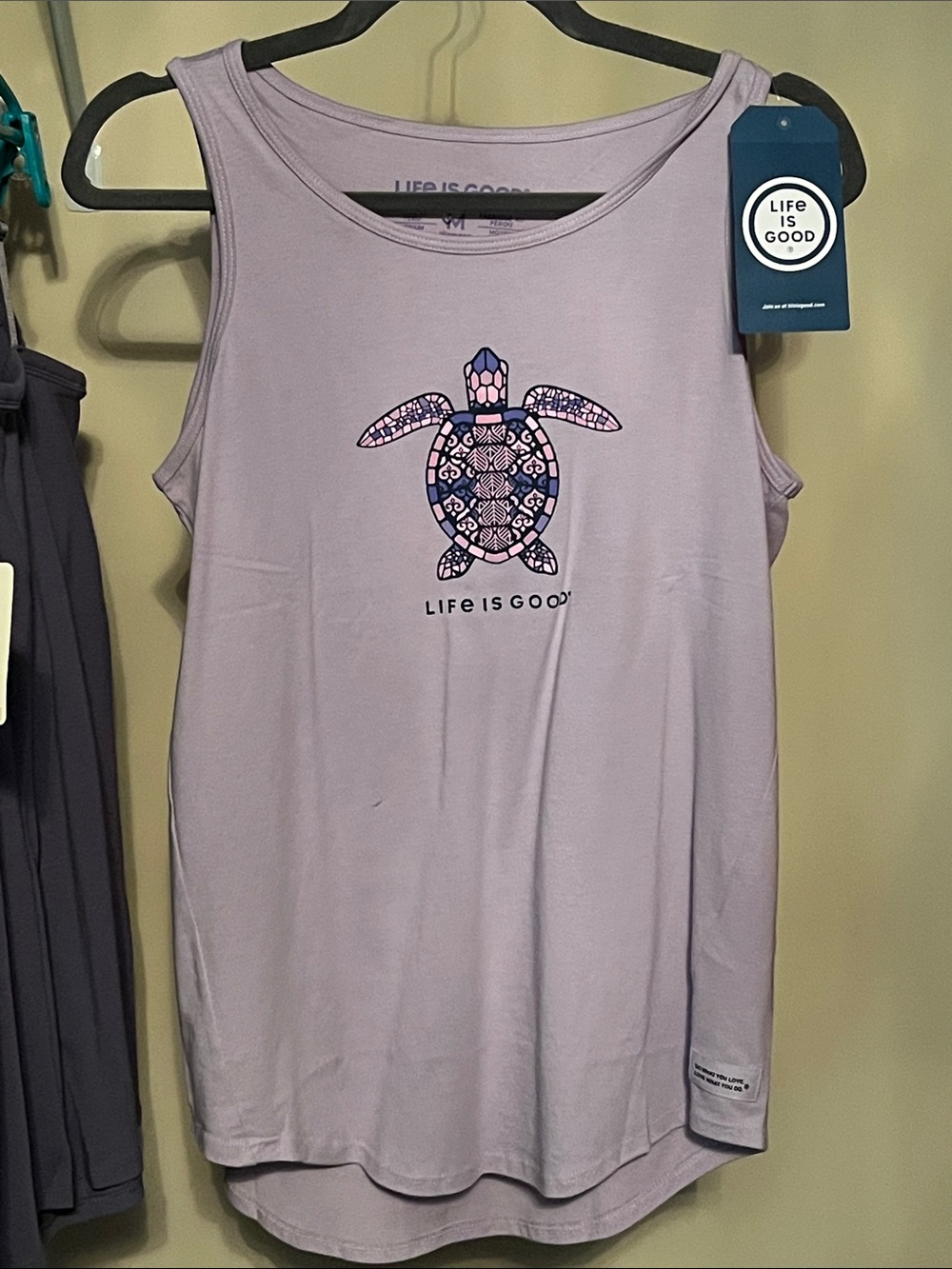 Life Is Good Lavender Tank with Decorative Turtle
